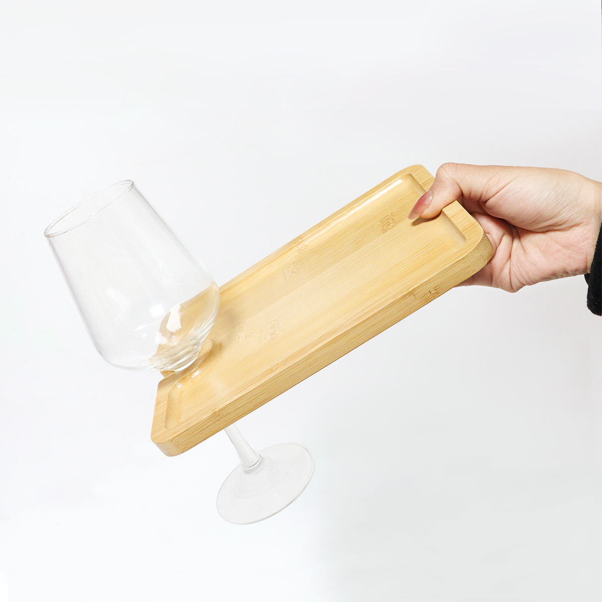 Bamboo Food Tray Party Appetizer Plate with Wine Glass Holder