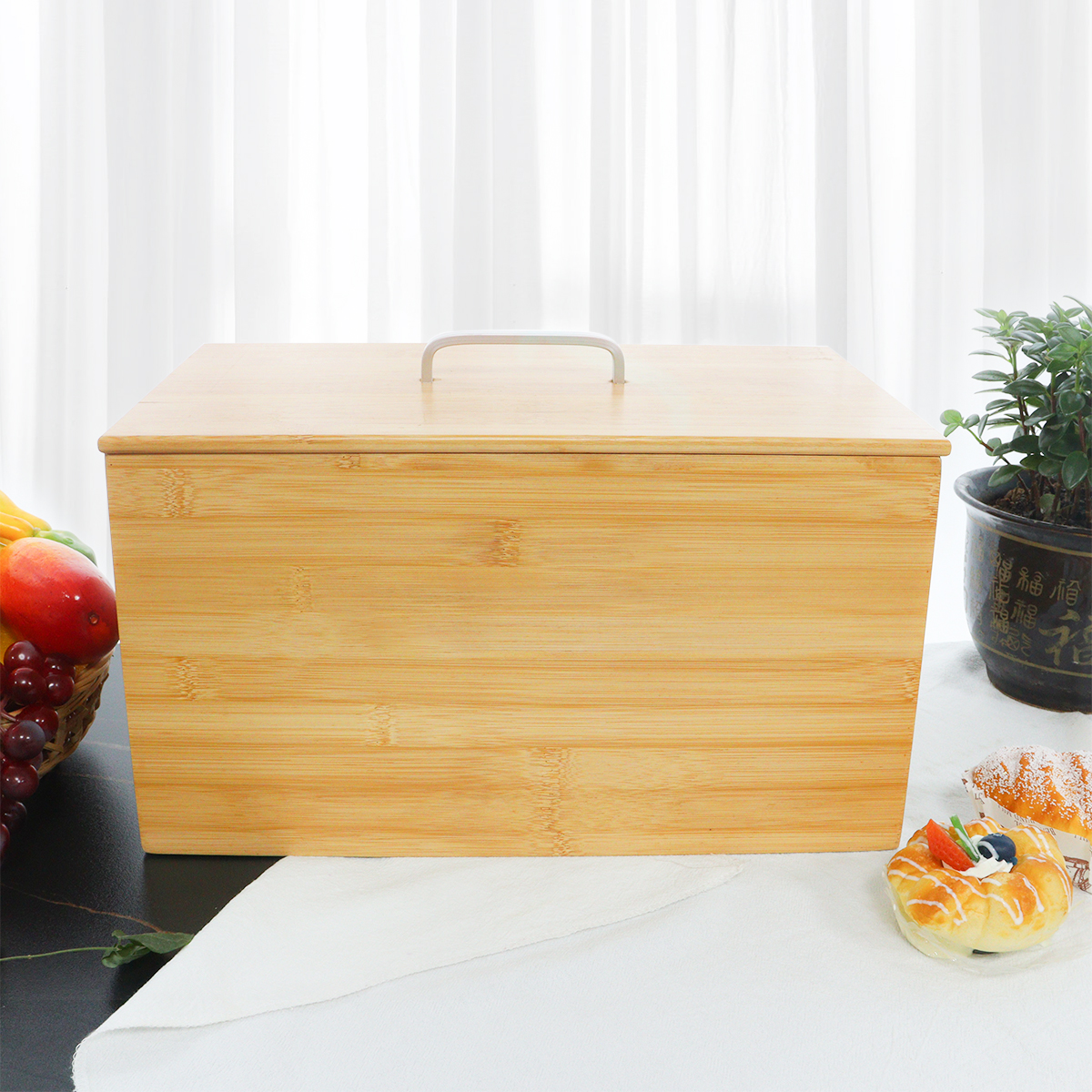 Custom Bamboo Bread Storage Box Kitchen Organizer Box with Lid